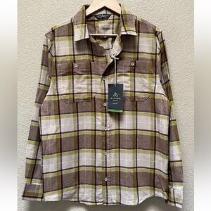 Alpine Design Olive & Brown Plaid Colored Buttoned-Up Mens Shirt Size Medium